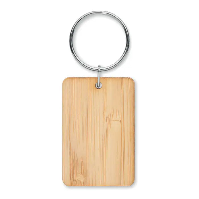 Breloc dreptunghiular din bambus cu inel metalic argintiu pentru chei natural si elegant
