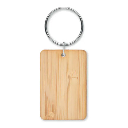 Breloc dreptunghiular din bambus cu inel metalic argintiu pentru chei natural si elegant