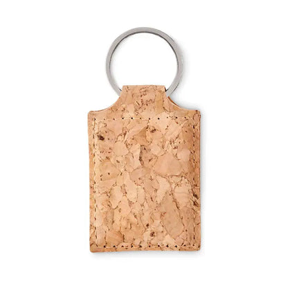 Breloc dreptunghiular din pluta naturală cu inel metalic argintiu pentru chei