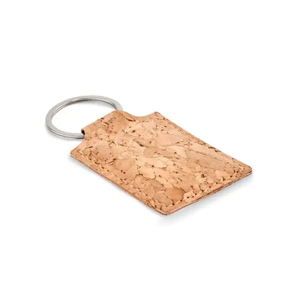 Breloc dreptunghiular din pluta naturala tan cu inel metalic argintiu pentru chei