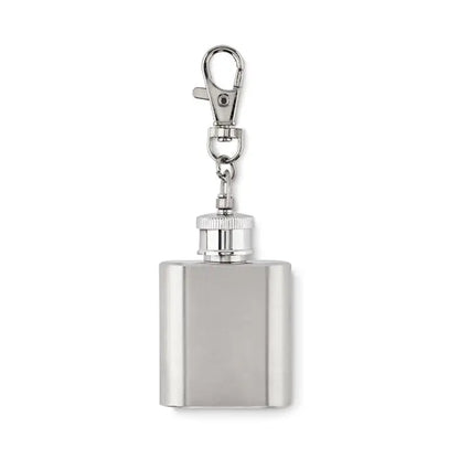 Breloc hipflask sticlă de inox argintie cu corp dreptunghiular elegant și capac texturat