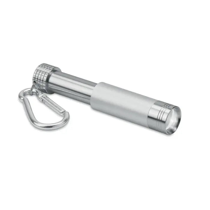 Breloc led din aluminiu/abs cu lanterna argintie metalica si grip texturat pentru iluminare portabila
