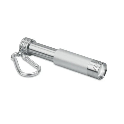 Breloc led din aluminiu/abs cu lanterna argintie metalica si grip texturat pentru iluminare portabila