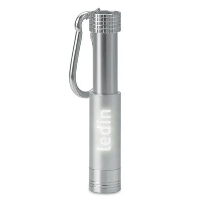 Breloc led din aluminiu și abs argintiu cilindric cu grip texturat și carabinieră atașată