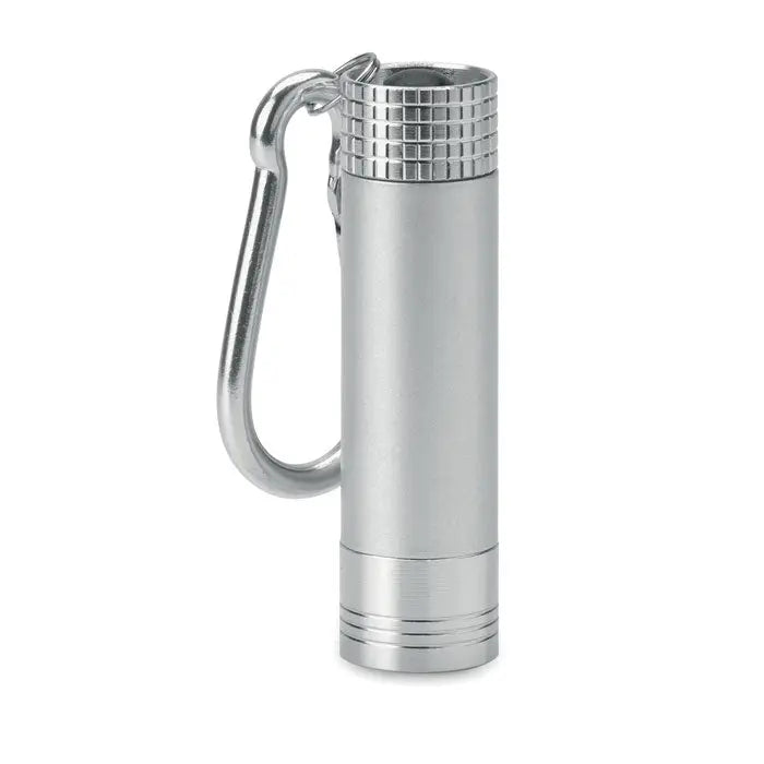 Breloc led din aluminiu si abs argintiu cu finisaj metalic si grip texturat pentru iluminare portabila