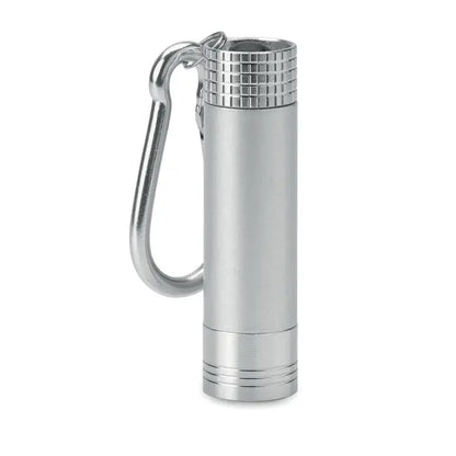 Breloc led din aluminiu si abs argintiu cu finisaj metalic si grip texturat pentru iluminare portabila