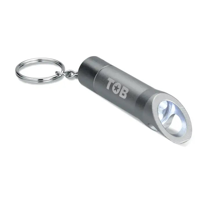Breloc metalic cu lanterna mat gri elegant pentru chei si iluminare usoara
