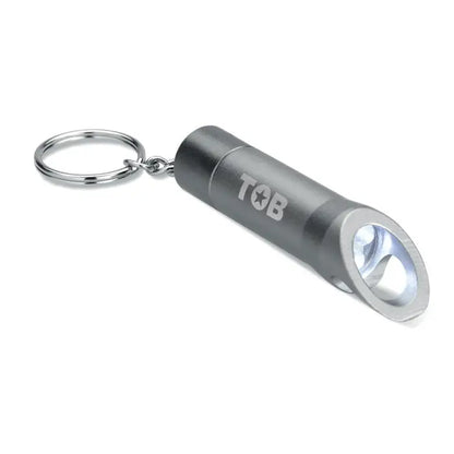 Breloc metalic cu lanterna mat gri elegant pentru chei si iluminare usoara