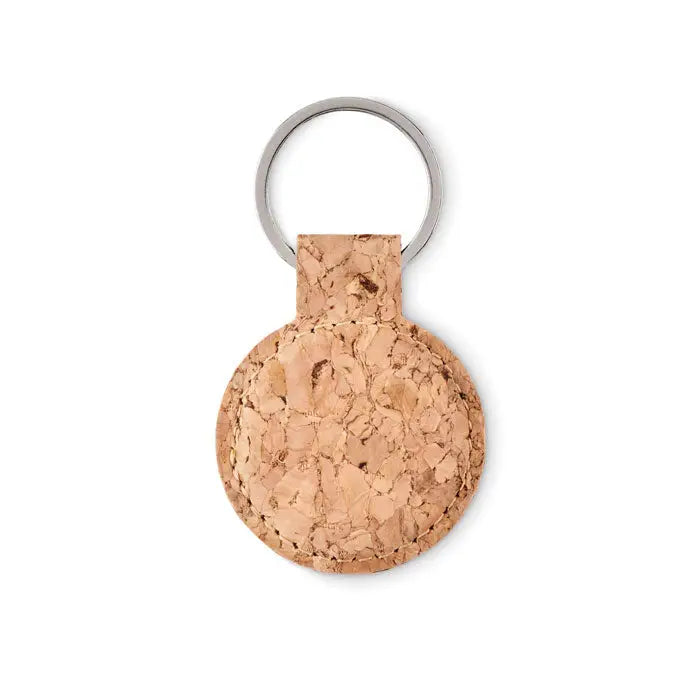 Breloc rotund din pluta light brown rotund din pluta cu inel metalic argintiu pentru chei