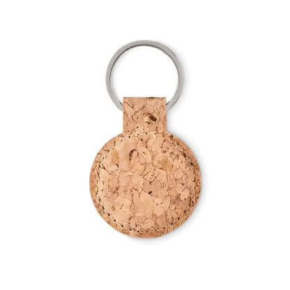 Breloc rotund din pluta light brown rotund din pluta cu inel metalic argintiu pentru chei