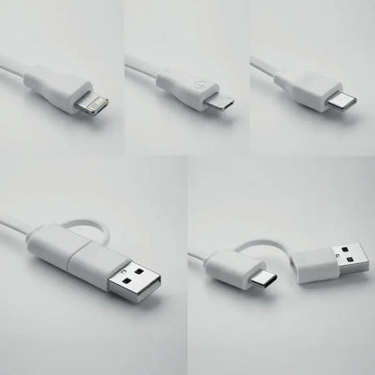 Breloc si suport din bambus cu cablu usb alb multifunctional lightning micro-usb si type-c