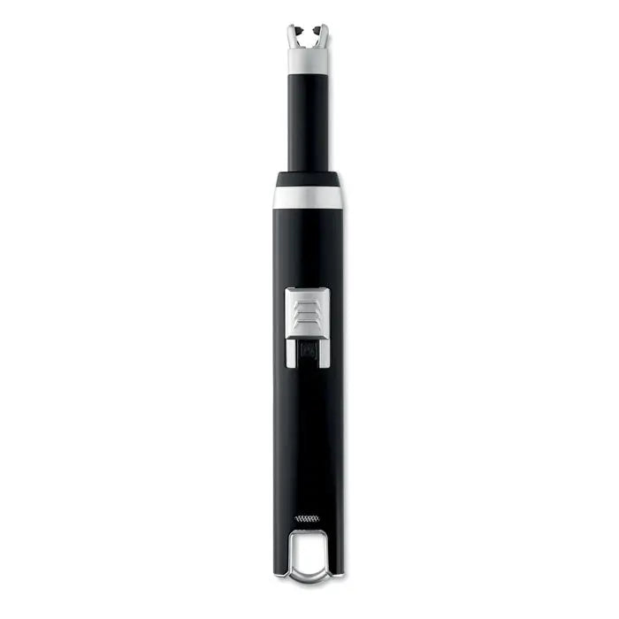 Bricheta usb mare electrică neagră și argintie cu design cilindric elegant pentru aprindere rapidă