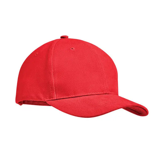 Sapca de baseball rosie 6 panouri din bumbac greu periat cu coronament structurat si cozoroc curbat