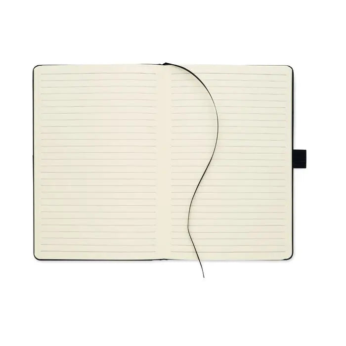 Buzunar frontal din pu pentru notebook a5 cu coperta neagra, pagini crem si elastic negru