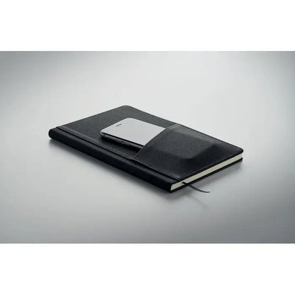 Buzunar frontal din pu negru pentru notebook a5 cu buzunar integrat pentru telefon argintiu