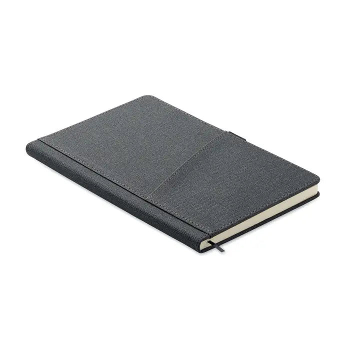 Buzunar frontal din pu pentru notebook a5 gri închis cu textură și buzunar cusut subtil pe coperta față