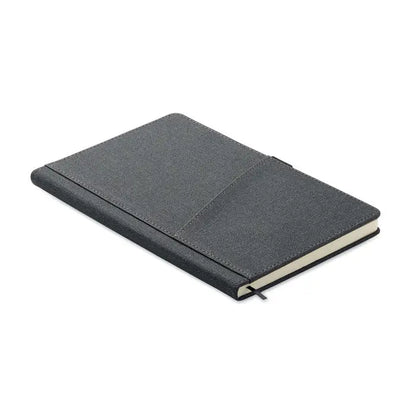 Buzunar frontal din pu pentru notebook a5 gri închis cu textură și buzunar cusut subtil pe coperta față