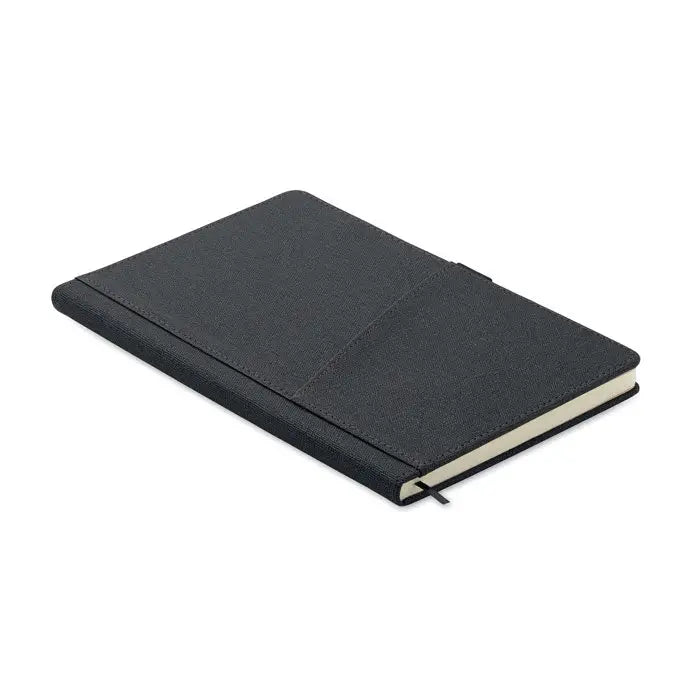 Buzunar frontal din pu pentru notebook a5 negru cu textura subtila si buzunar mic pe coperta fata