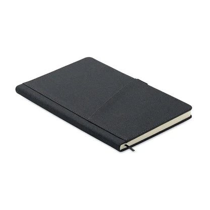 Buzunar frontal din pu pentru notebook a5 negru cu textura subtila si buzunar mic pe coperta fata