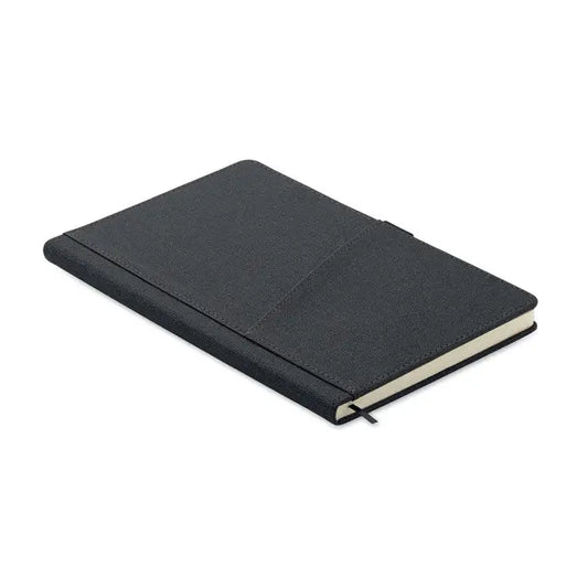 Buzunar frontal din pu pentru notebook a5 negru cu textura subtila si buzunar mic pe coperta fata