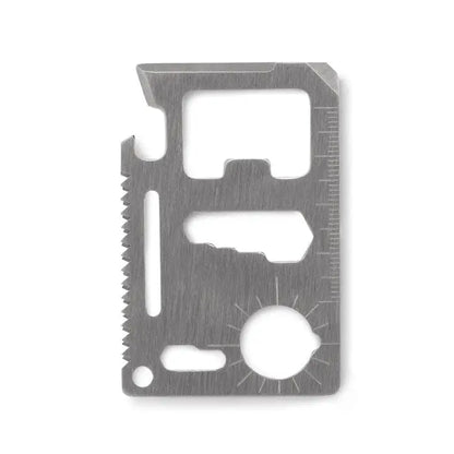 Buzunar pentru unelte multiple din metal argintiu cu decupaje pentru deschizator sticle, rigla si cheie