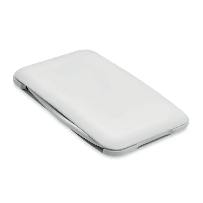 Husa de telefon din piele alba cu garnitura gri pentru cablu 3 in 1 cu suport pentru telefon vedere din spate