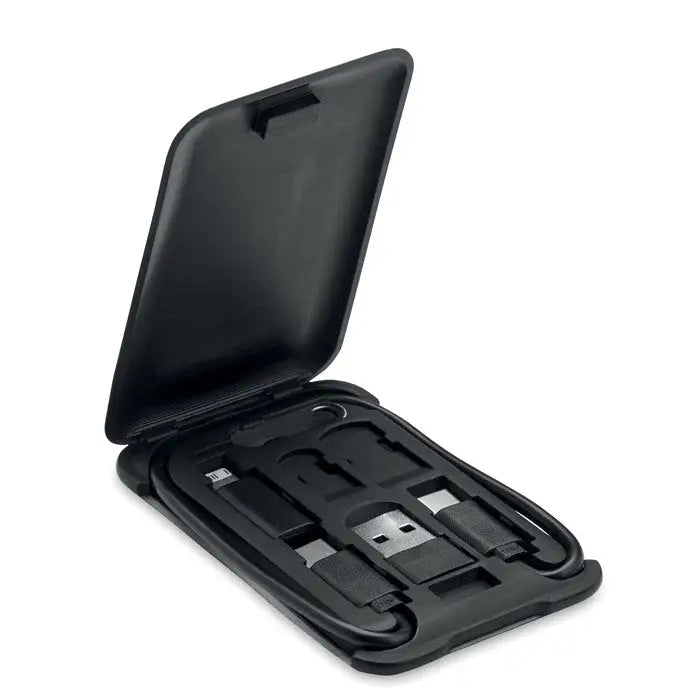 Kit de călătorie negru din plastic cu cablu 3 în 1 și suport pentru telefon cu usb și cabluri de încărcare