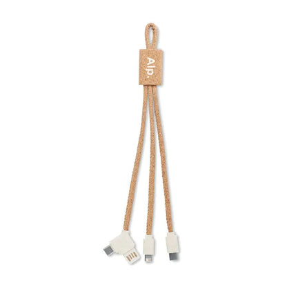 Cablu de incarcare 3 in 1 din pluta naturală cu trei conectori distincti și vârf buclat pentru încărcare multi-port
