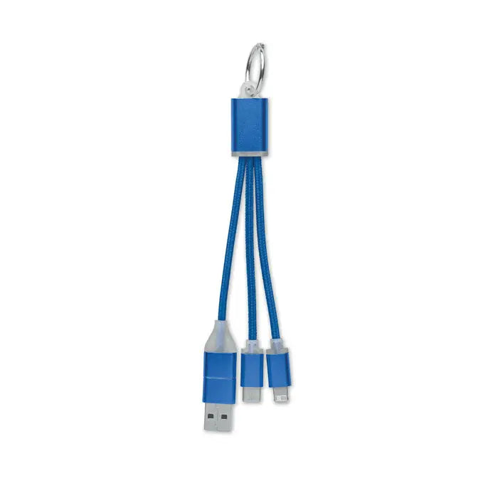 Cablu de incarcare 4 in 1 tip c albastru cu usb micro-usb si lightning multifunctional pe breloc din material durabil