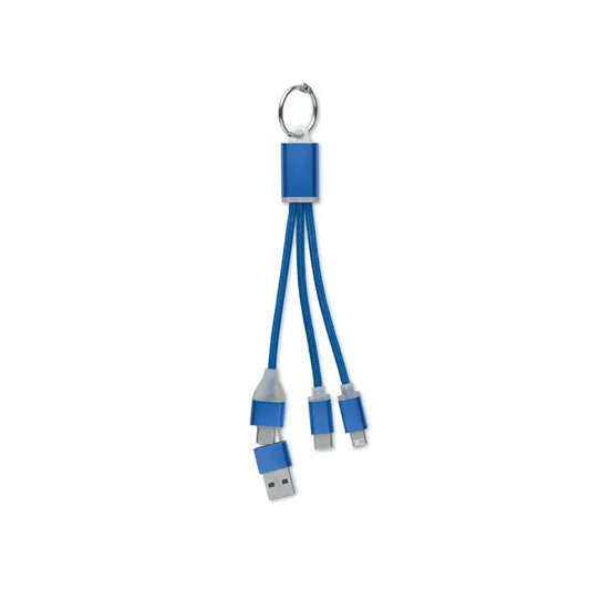 Cablu de incarcare 4 in 1 tip c albastru cu cheie si conectori usb, micro-usb si lightning pentru multiple dispozitive