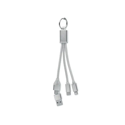 Cablu de incarcare 4 in 1 tip c argintiu cu cabluri impletite si conectori metalici pe breloc