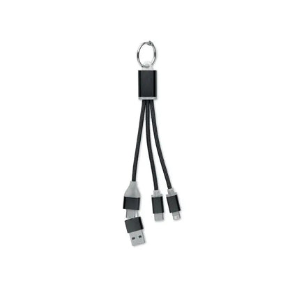 Cablu de incarcare 4 in 1 tip c negru cu breloc si trei conectori usb lightning si micro-usb