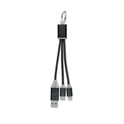 Cablu de incarcare 4 in 1 tip c negru multifunctional cu usb micro-usb si lightning pe breloc de chei