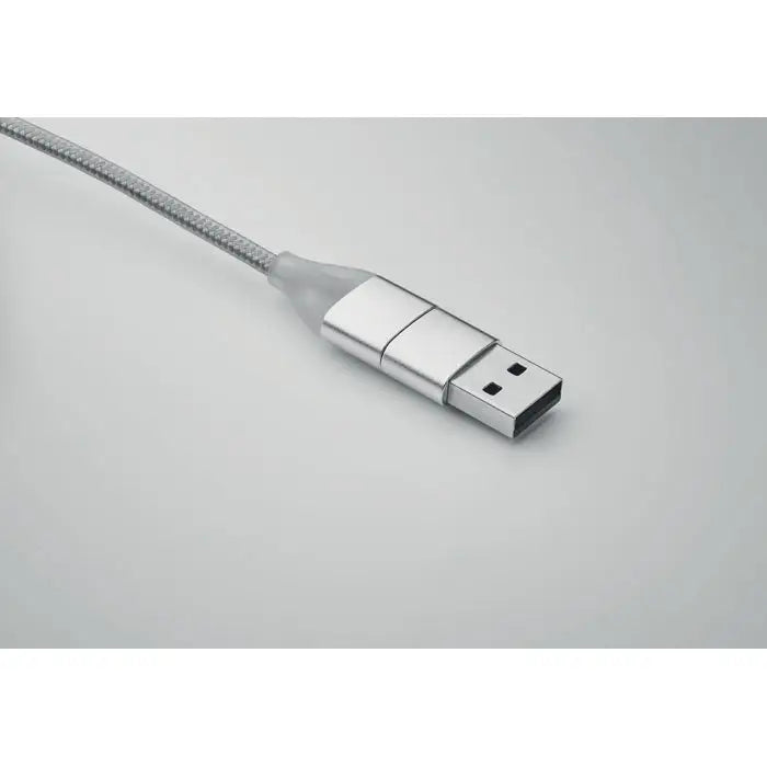 Cablu de incarcare 4 in 1 tip c cu manson metalic impletit argintiu si conector dreptunghiular elegant