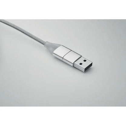 Cablu de incarcare 4 in 1 tip c cu manson metalic impletit argintiu si conector dreptunghiular elegant