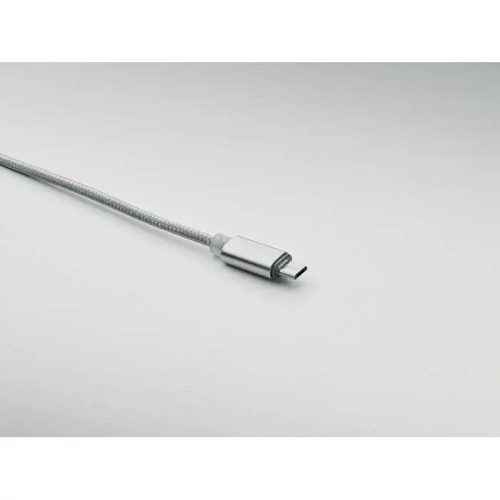 Cablu de incarcare lung 2 in 1 usb-c argintiu cu exterior din tesatura gri impletita si conector metalic