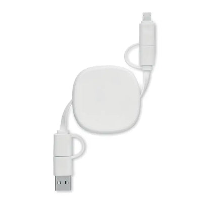 Cablu de incarcare retractabil alb cu conectori usb-a si lightning pentru incarcare rapida de 60 w