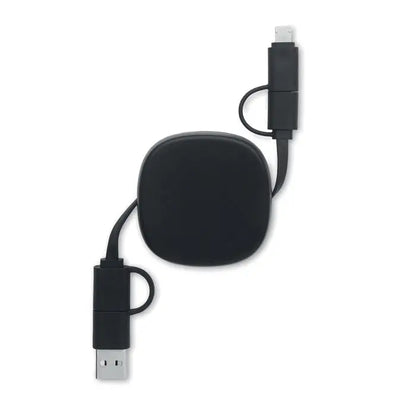 Cablu de incarcare retractabil de 60 w negru cu carcasa rotunjita si conectori duali pentru usb