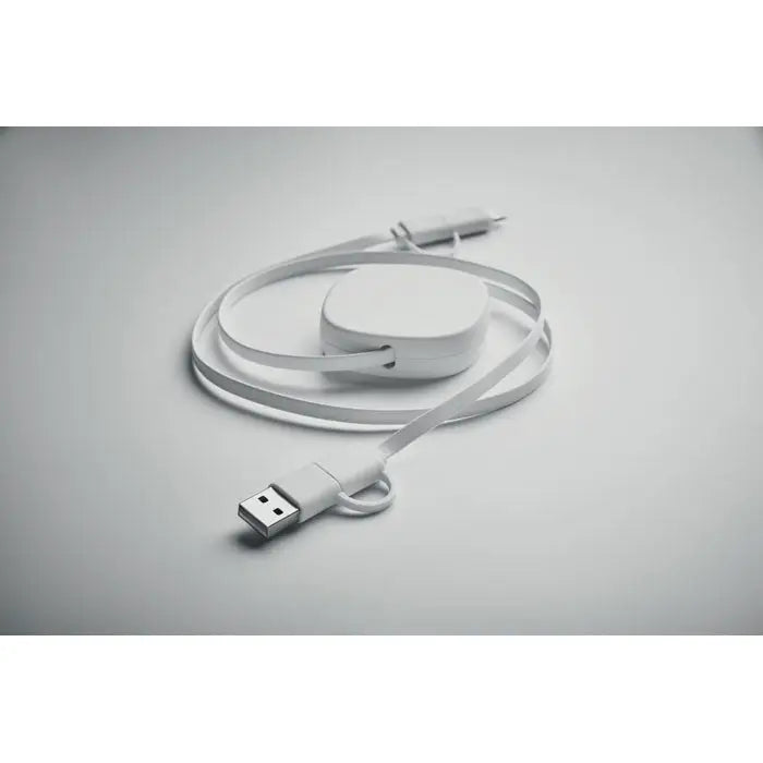 Cablu de incarcare retractabil de 60 w alb cu carcasă din plastic și conectori metalici pentru uz usb