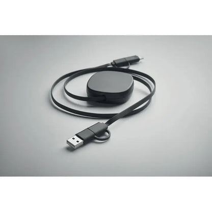Cablu de incarcare retractabil de 60 w negru cu carcasa rotunjita si conectori duali pentru utilizare versatila