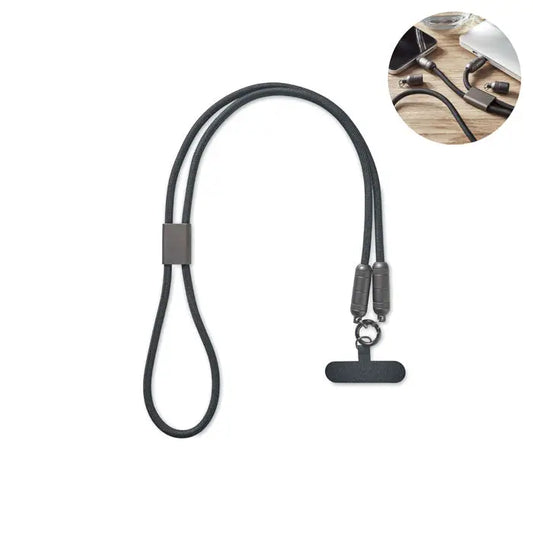 Cablu snur pentru suport telefon de 60w negru impletit cu inchizatoare mata gri si conectoare magnetice duble