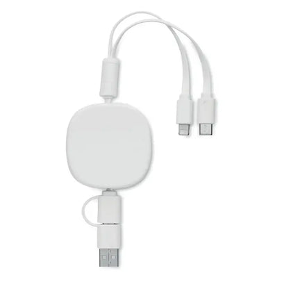 Cablu usb de incarcare retractabil alb cu conector usb-a si capete duale lightning si micro-usb pentru incarcare eficienta
