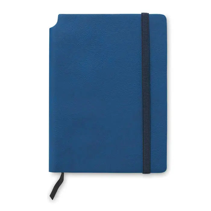 Caiet a5 cu 80 de coli rânduite albastru texturat cu elastic negru și semn de carte asortat