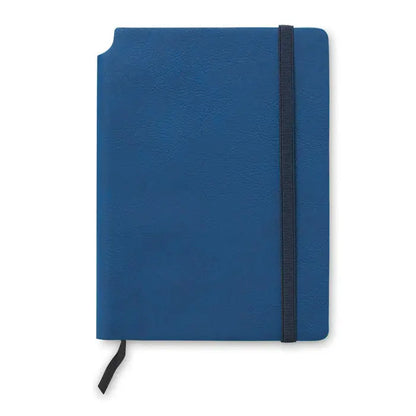 Caiet a5 cu 80 de coli rânduite albastru texturat cu elastic negru și semn de carte asortat