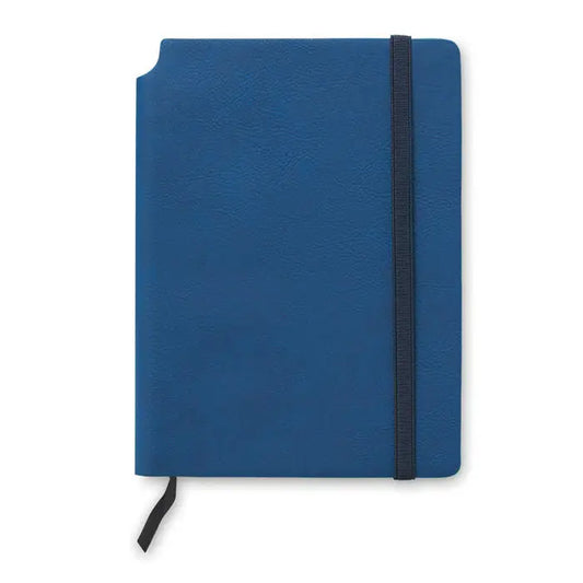 Caiet a5 cu 80 de coli rânduite albastru texturat cu elastic negru și semn de carte asortat