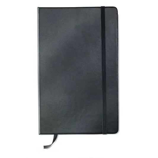 Notebook caiet a5 cu 96 coli randuite, coperta neagra din piele, inchidere elastica si marcator tip panglica