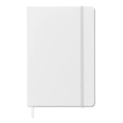 Caiet a5 96 coli randuite cu coperta hardcover alba texturata si inchidere cu banda elastica asortata