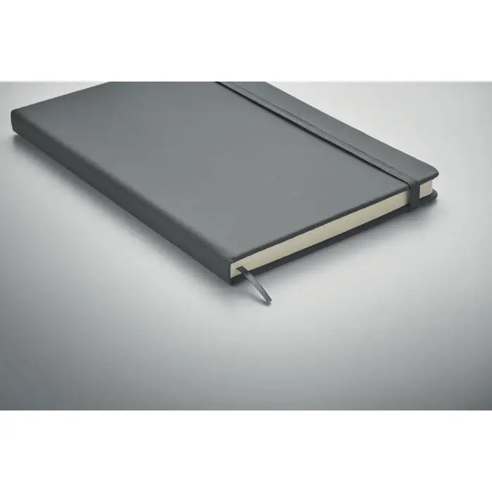 Caiet a5 96 coli randuite coperta hardcover gri inchis cu elastic si semn de carte panglica mica