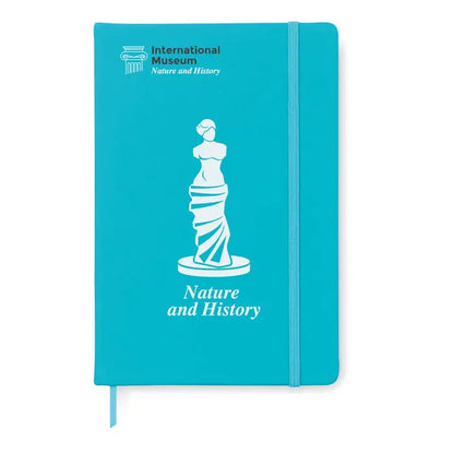 Caiet a5 96 coli randuite cu coperta hardcover turcoaz si silueta alba a statuii venus de milo pentru muzeu istoric
