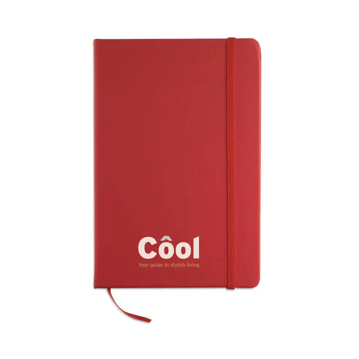 Caiet a5 96 coli randuite roșu cu elastic și branding alb cool ideal pentru notițe și școală